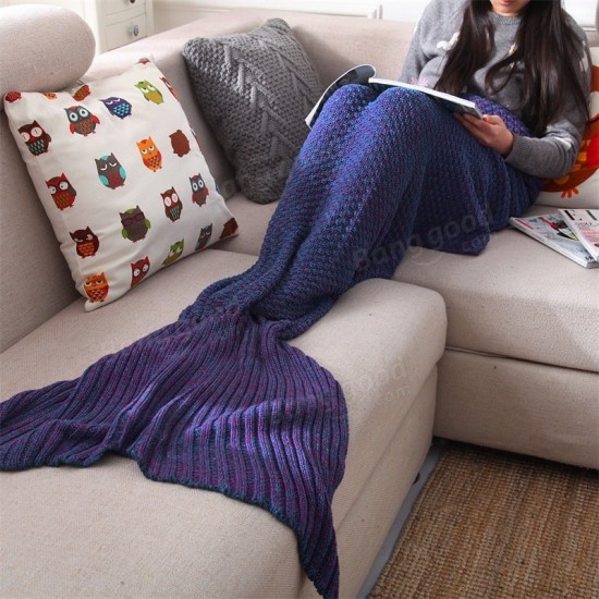 Yarn Knitted Mermaid Tail Blanket Handmade Crochet Throw Super Soft Sofa Bed Mat Sleeping Bag