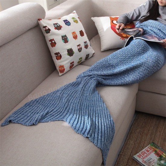 Yarn Knitted Mermaid Tail Blanket Handmade Crochet Throw Super Soft Sofa Bed Mat Sleeping Bag