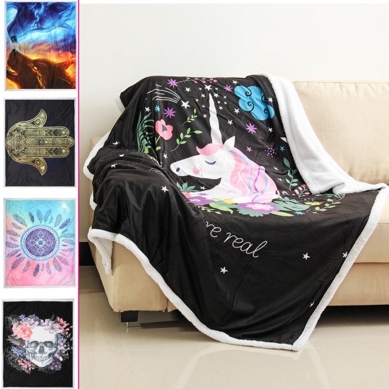 130x150cm 3D Animal Plush Printing Hooded Blankets Double Layer Warm Blanket