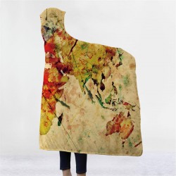150*200cm 3D Digital Printing World Map Adult Hooded Blanket Wearable Durable Blankets