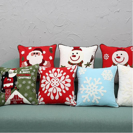 New Christmas Pure Cotton Embroidering Pillow Cases Santa Snowflake Cushion Cover