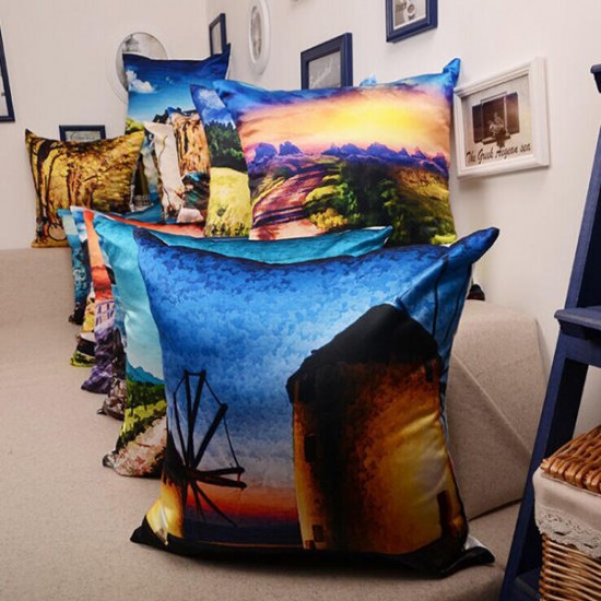 Landscape Oil Painting Throw Pillow Case Soft Sofa Car Office Back Cushion Cover