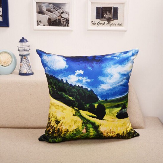 Landscape Oil Painting Throw Pillow Case Soft Sofa Car Office Back Cushion Cover