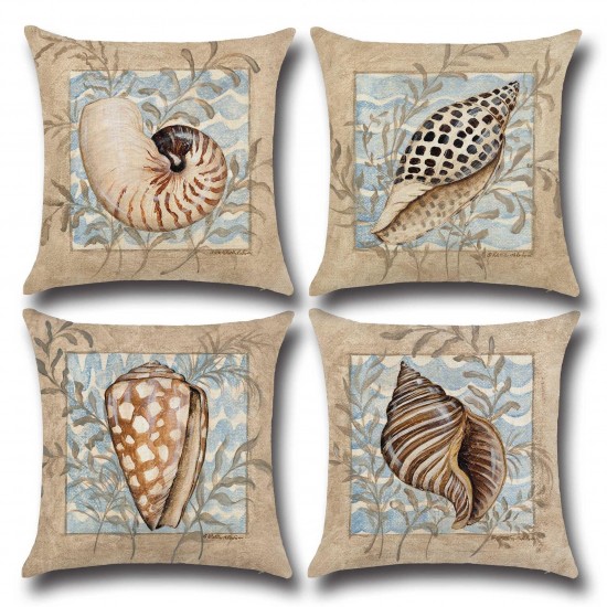 Conch Seahorse Seashell Cushion Cover 45*45cm Cotton Linen Wedding Decor Throw Pillow Case