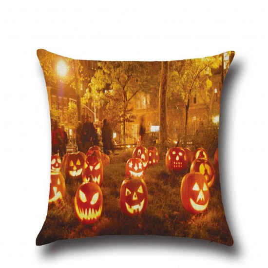 Halloween Pumpkin Bat Owl Pattern Cotton Linen Throw Pillow Cushion Cover Seat Home Decoration Sofa