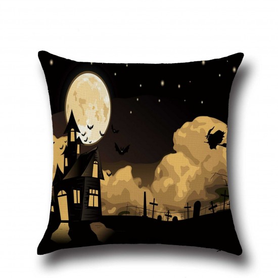 Halloween Pumpkin Bat Owl Pattern Cotton Linen Throw Pillow Cushion Cover Seat Home Decoration Sofa