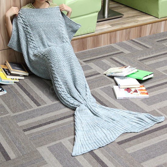 80x190CM Adult Yarn Knitted Mermaid Tail Blanket Handmade Crochet Throw Super Soft Sofa Bed Mat