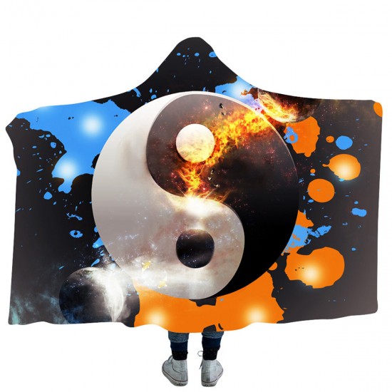 Yin and Yang Bejirog Hooded Blankets Cloak Warm Wearable Plush Thick Nap Soft Mat