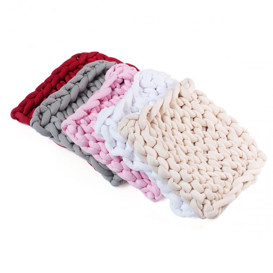 50 x 50cm Handmade Knitted Blanket Cotton Soft Washable Lint-free Throw Multicolored Thick Thread Blankets