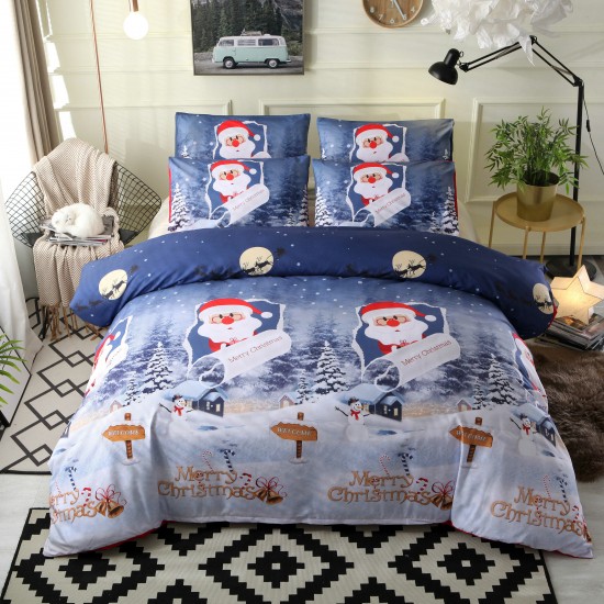 3 PCS Bedding Sets Happy Christmas Quilt Cover Pillowcase For Queen Size