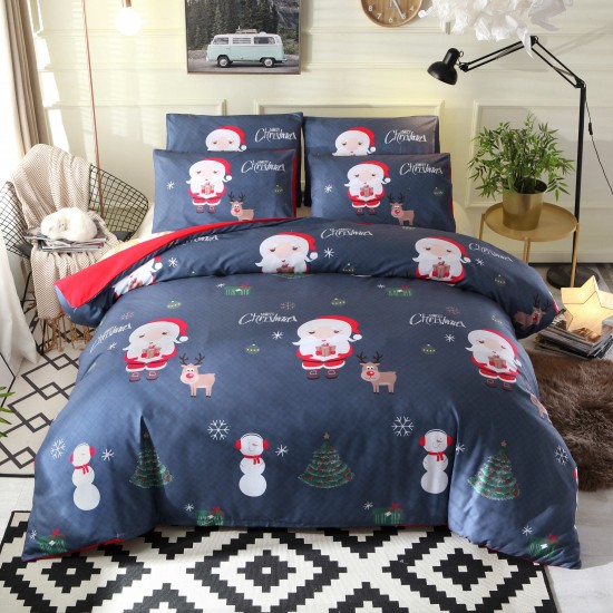 3 PCS Bedding Sets Happy Christmas Quilt Cover Pillowcase For Queen Size