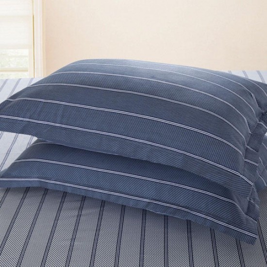 3 Or 4pcs Dark Blue Pure Cotton Taffeta Stripe Printed Bedding Sets