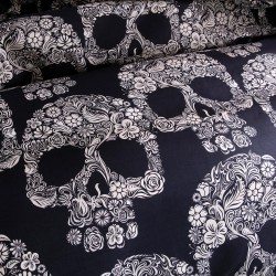 Black White Skull Printed Quilt Cover Pillowcase Halloween Style Bedding Sets