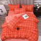 4PCS Washed Cotton Bedding Sets with Reactive Printed Plaid Striped Comforter Bedspread for Home