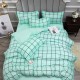 4PCS Washed Cotton Bedding Sets with Reactive Printed Plaid Striped Comforter Bedspread for Home