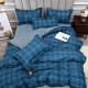 4PCS Washed Cotton Bedding Sets with Reactive Printed Plaid Striped Comforter Bedspread for Home