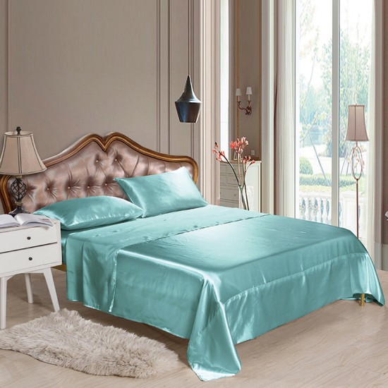 Silk Like Soft Fitted Sheets Sets Satin Solid Color Bedding 4pcs/Set Bedspread Bed Linens Set