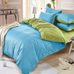 3/4pcs Pure Cotton Sky Blue Green Color Assorted Bedding Sets Plain Duvet Cover