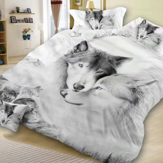 3 PCS Bedding Sets 3D Animal Wolf Head Printing Quilt Cover Pillowcase For Full Size