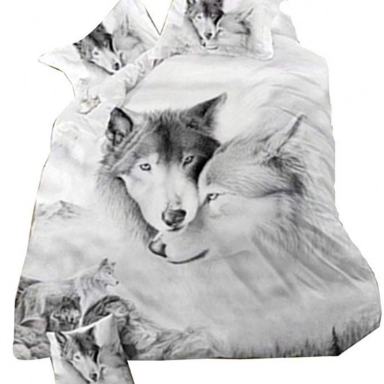 3 PCS Bedding Sets 3D Animal Wolf Head Printing Quilt Cover Pillowcase For Full Size