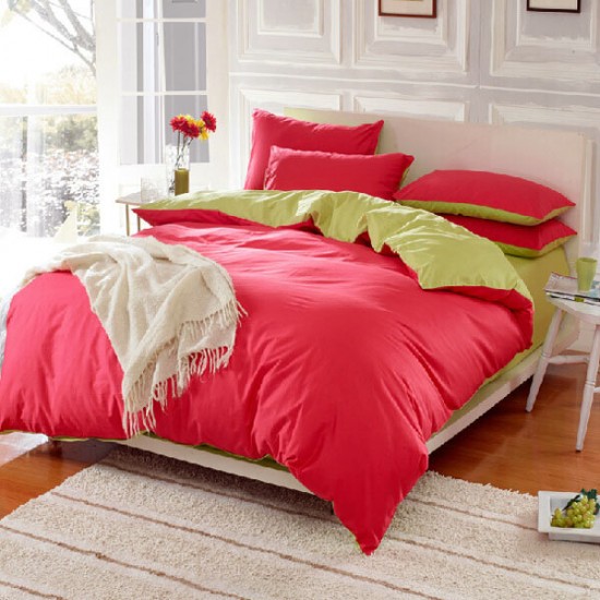 3 Or 4pcs Pure Cotton Brick Red Green Color Assorted Plain Bedding Sets