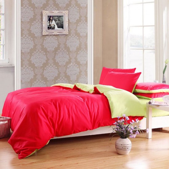 3 Or 4pcs Pure Cotton Brick Red Green Color Assorted Plain Bedding Sets