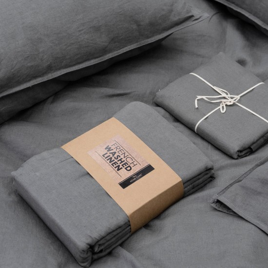 French linen luxury linen bedding set sabanas stone washed flax fitted bedsheet